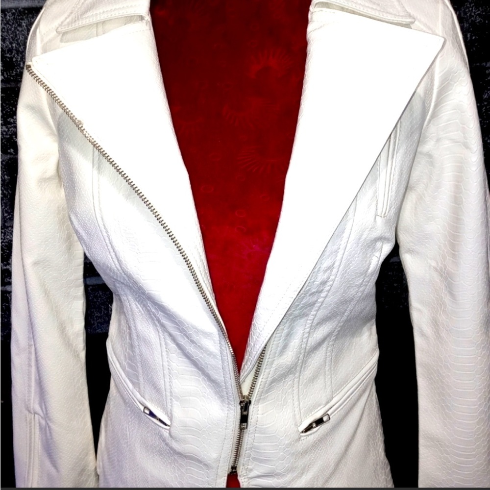 TOV Holy White Faux Snake Skin Jacket in a size Small.
